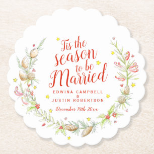 Dessous-de-verre En Papier Mariage d'hiver cônes de pin aquarelle baies