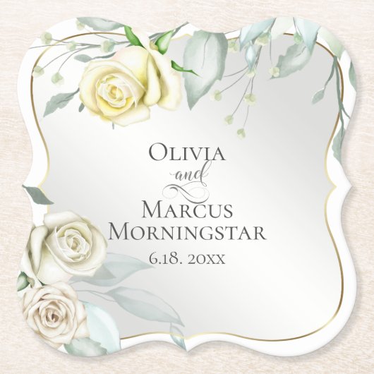 Dessous-de-verre En Papier Mariage Elegant Aquarelle ivoire Jaune Blush Rose (Devant)