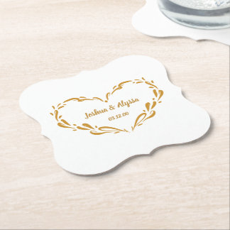 Dessous-de-verre En Papier Mariage élégant au cœur d'or personnalisé