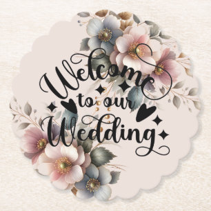 Dessous-de-verre En Papier Mariage élégant aux fleurs roses, bleues et crème