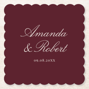 Dessous-de-verre En Papier Mariage Élégant Calligraphie Bourgogne