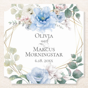 Dessous-de-verre En Papier Mariage Elégante Sky Blue Peony Flowers