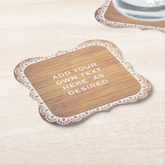 Dessous-de-verre En Papier Mariage en bois rustique de dentelle (Incliné)