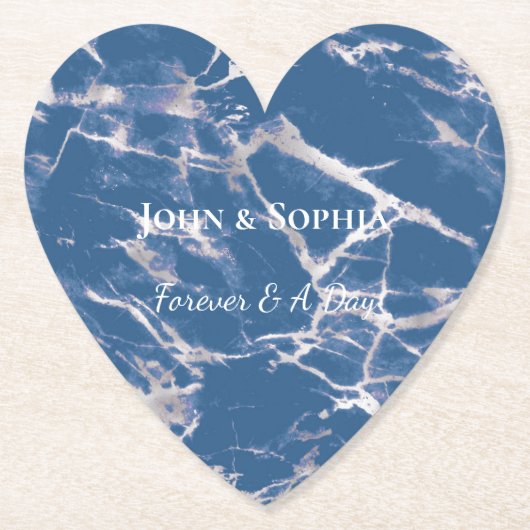 Dessous-de-verre En Papier Mariage en marbre bleu argenté (Devant)