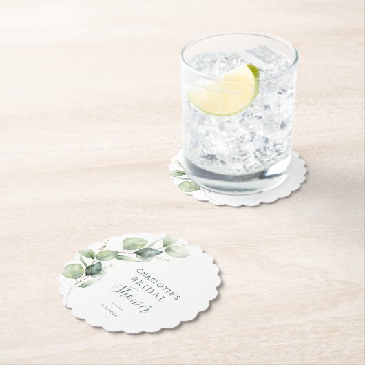 Dessous-de-verre En Papier Mariage Eucalyptus Greenery Script (En situation)