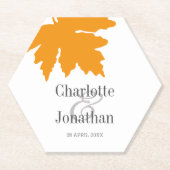 Dessous-de-verre En Papier Mariage/Fiançailles de feuille d'érable jaune d'au (Devant)