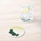 Dessous-de-verre En Papier Mariage fleuri en or vert émeraude (En situation)