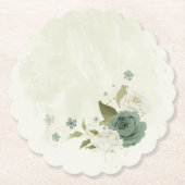 Dessous-de-verre En Papier mariage fleurs blanches vert sauge (Devant)