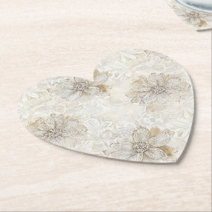 Dessous-de-verre En Papier Mariage Fleurs Crème Ivoire Romantiques Jolies