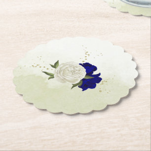 Dessous-de-verre En Papier mariage fleurs verdure bleu royal et blanc
