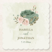 Dessous-de-verre En Papier mariage fleurs vert sauge (Devant)