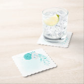 Dessous-de-verre En Papier mariage floral blanc turquoise (En situation)