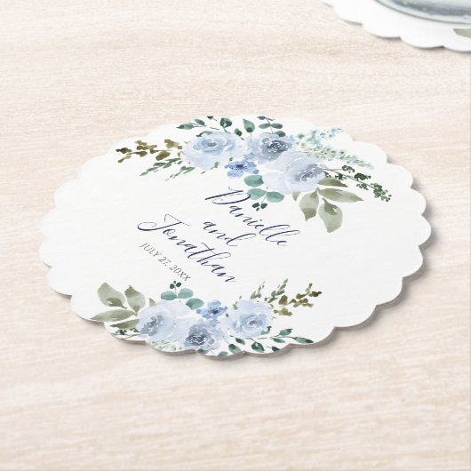 Dessous-de-verre En Papier Mariage floral bleu clair (Incliné)