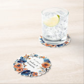 Dessous-de-verre En Papier Mariage floral bleu et orange (En situation)
