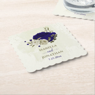 Dessous-de-verre En Papier Mariage floral bleu royal beige