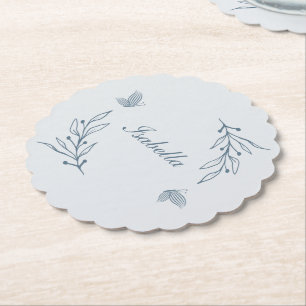 Dessous-de-verre En Papier Mariage floral élégant romantique bleu poussiéreux