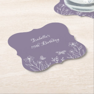Dessous-de-verre En Papier Mariage floral mauve élégant romantique