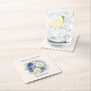 Dessous-de-verre En Papier Mariage floral rose et crème bleu