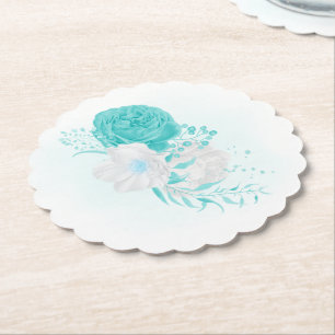 Dessous-de-verre En Papier mariage floral turquoise blanc 