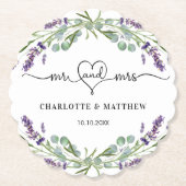 Dessous-de-verre En Papier Mariage lavender eucalyptus m mrs noms de coeur (Devant)
