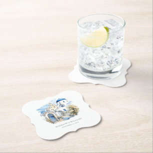 Dessous-de-verre En Papier Mariage minimal personnalisé Grèce Santorin