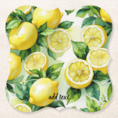 Dessous-de-verre En Papier Mariage moderne citron bleu floral script (Devant)