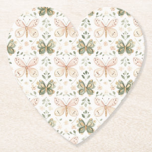 Dessous-de-verre En Papier Mariage Papillons Rose Pâle Vert Menthe