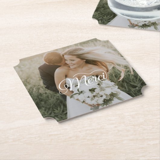 Dessous-de-verre En Papier Mariage Photo Merci Beaucoup (Incliné)