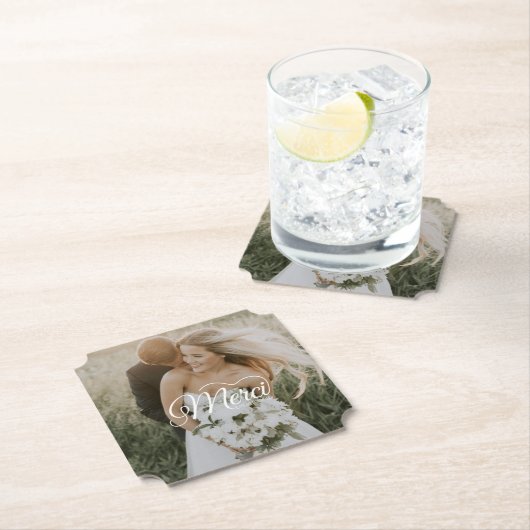 Dessous-de-verre En Papier Mariage Photo Merci Beaucoup (En situation)