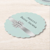 Dessous-de-verre En Papier Mariage Réception Ruban Argenté Mint (Incliné)