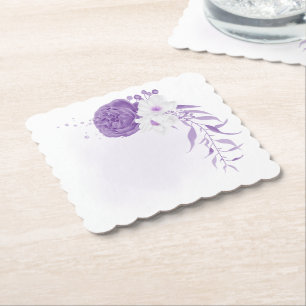 Dessous-de-verre En Papier mariage romantique blanc et violet