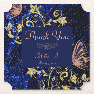 Dessous-de-verre En Papier Mariage Royal Blue Gold Butterfly