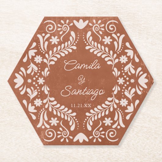 Dessous-de-verre En Papier Mariage rustique en terre cuite (Devant)