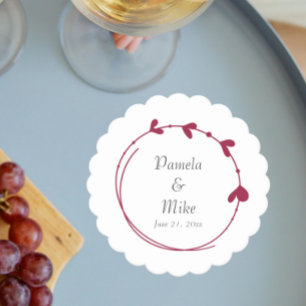 Dessous-de-verre En Papier Mariage simple couronne de cœur rouge vin mariage