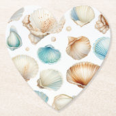 Dessous-de-verre En Papier Mariage Thème Coquillages de Plage Crème Aqua (Devant)