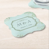 Dessous-de-verre En Papier Mariage Turquoise Fleurs blanches Pastel (Incliné)