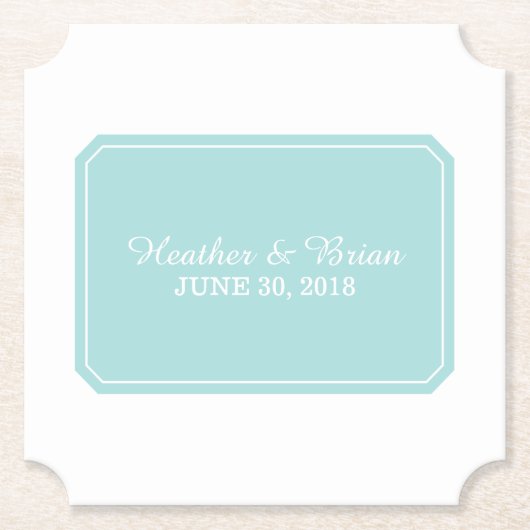 Dessous-de-verre En Papier Mariage Turquoise Simplement Élégant (Devant)