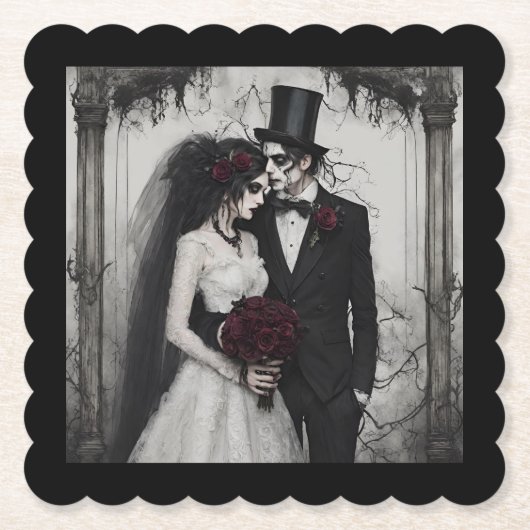 Dessous-de-verre En Papier Mariée et fille gothique (Devant)