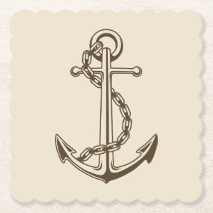 Dessous-de-verre En Papier Marron Nauticale Ancre de Navire Tan Mariage Fête