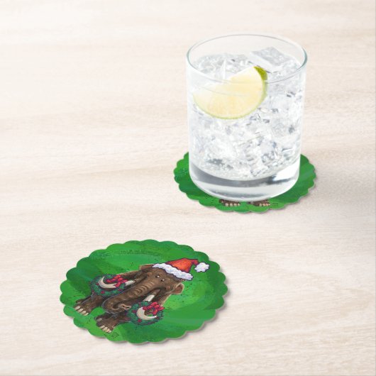 Dessous-de-verre En Papier Mastodon festif sur vert (En situation)