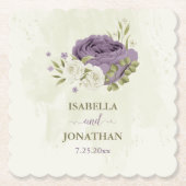 Dessous-de-verre En Papier mauve fleurs blanches verdure mariage (Devant)
