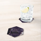 Dessous-de-verre En Papier Mauve Violet Rose Gold Agate Marbre Épargne la Dat (En situation)