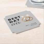 Dessous-de-verre En Papier Meilleur Jour De Mariage Gris Réception (Incliné)