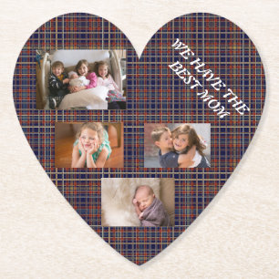 Dessous-de-verre En Papier Meilleure maman en tartan à carreaux Police blanch