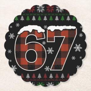 Dessous-de-verre En Papier Mème de Noël drôle “67” – Plaid rouge et vert