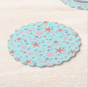 Dessous-de-verre En Papier Mer Cute Coquille étoile de mer Côte Été Plage Océ