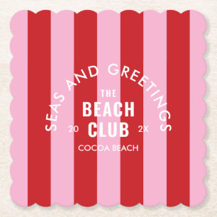 Dessous-de-verre En Papier Mer Et Salutations The Beach Club Rose Red Stripe