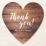 Dessous-de-verre En Papier Merci de Mariage rustique en bois foncé<br><div class="desc">Demandez à ces dessous de verre de vous remercier d'avoir attendu à la table de vos invités. Personnalisez les noms des mariés et des mariés et la date du mariage pour un souvenir qui correspond à votre thème mariage rustique. Doté d'un arrière - plan en bois foncé et d'une typographie...</div>
