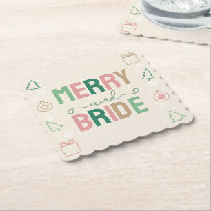 Dessous-de-verre En Papier Merry & Bride Noël Enterrement de Vie de Jeune Fil