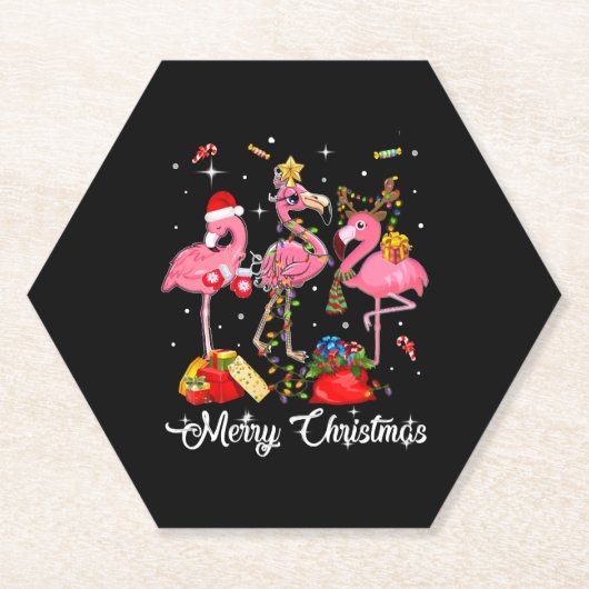 Dessous-de-verre En Papier Merry Christmas Three Flamingo With Santa Hat (Devant)